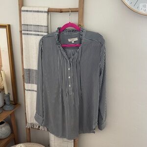 LOFT Black and White Striped Button Down Shirt